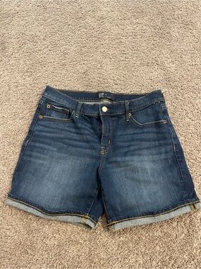 GAP Mid-Rise Dark Blue Denim Roll-Hem Shorts